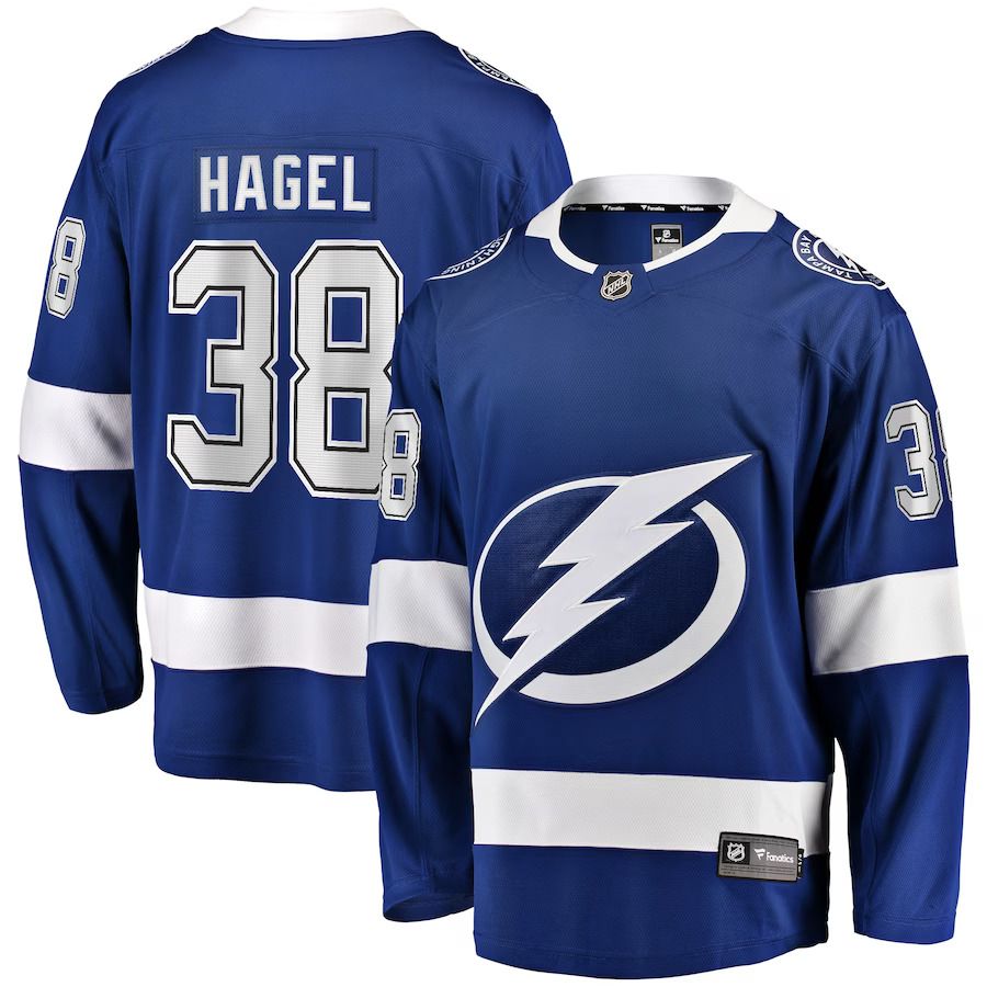 Men Tampa Bay Lightning 38 Brandon Hagel Fanatics Branded Blue Home Breakaway Player NHL Jersey